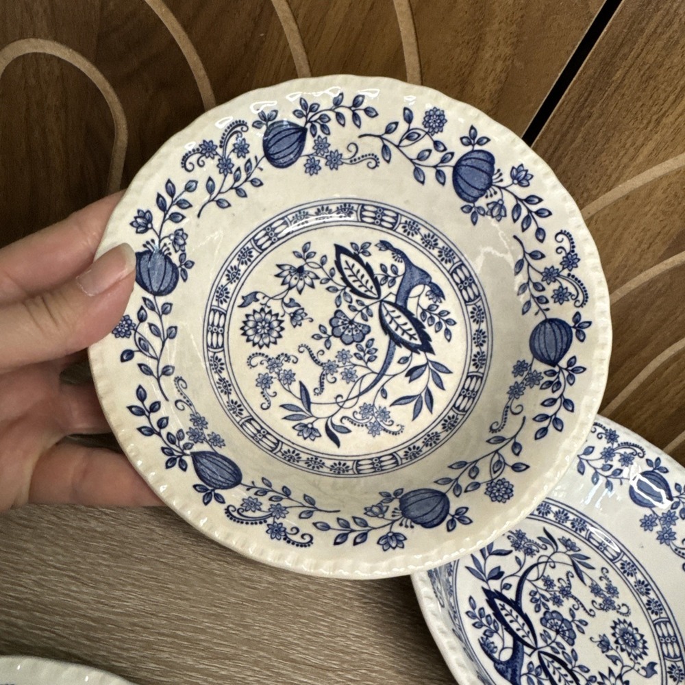 4 Vintage Enoch Wedgwood BLUE HERITAGE Cereal Bowls 6 5/8" BLUE ONION ENGLAND - Picture 2 of 5